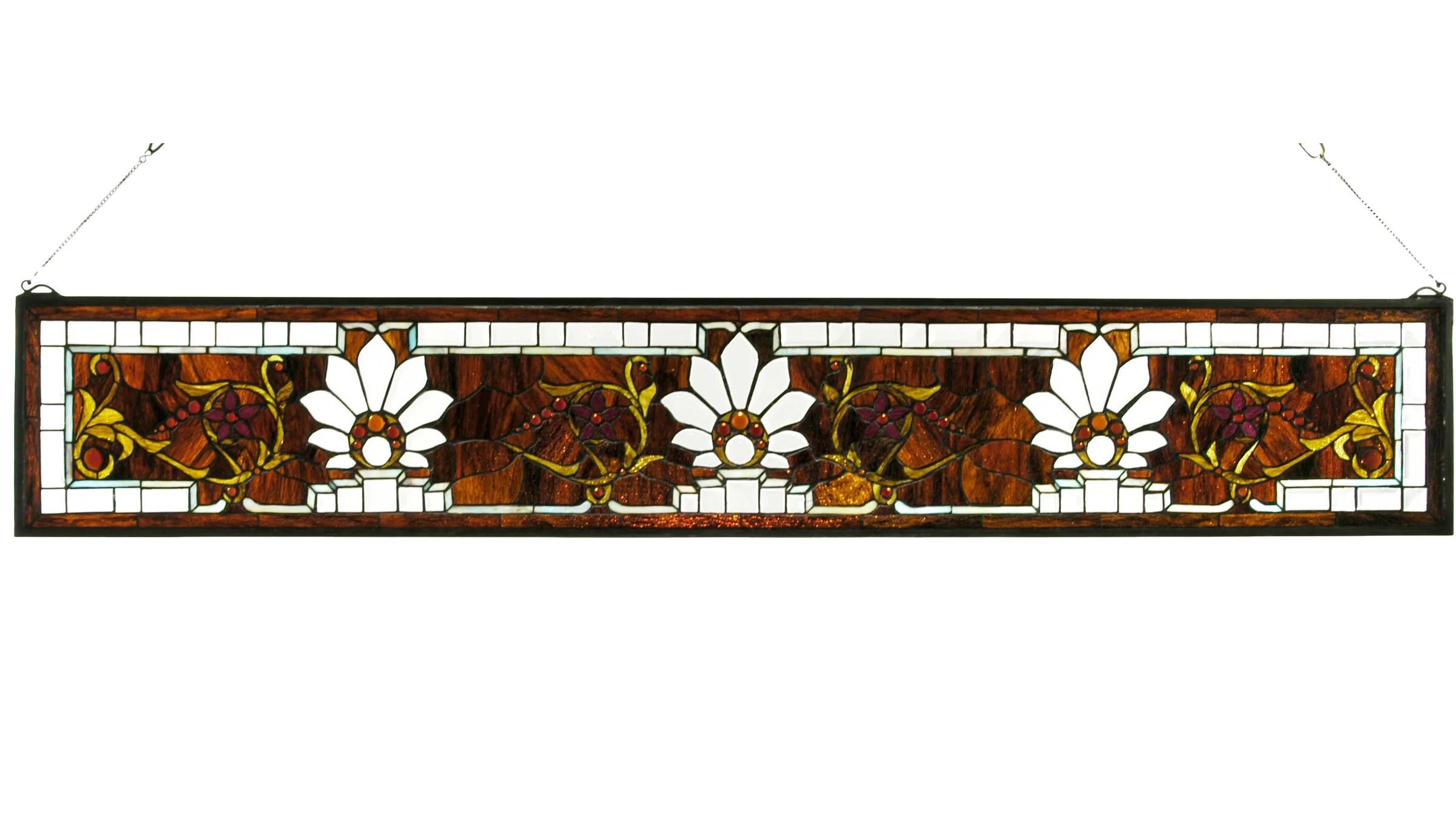 57"W X 9.5"H Beveled Ellsinore Transom Stained Glass Window