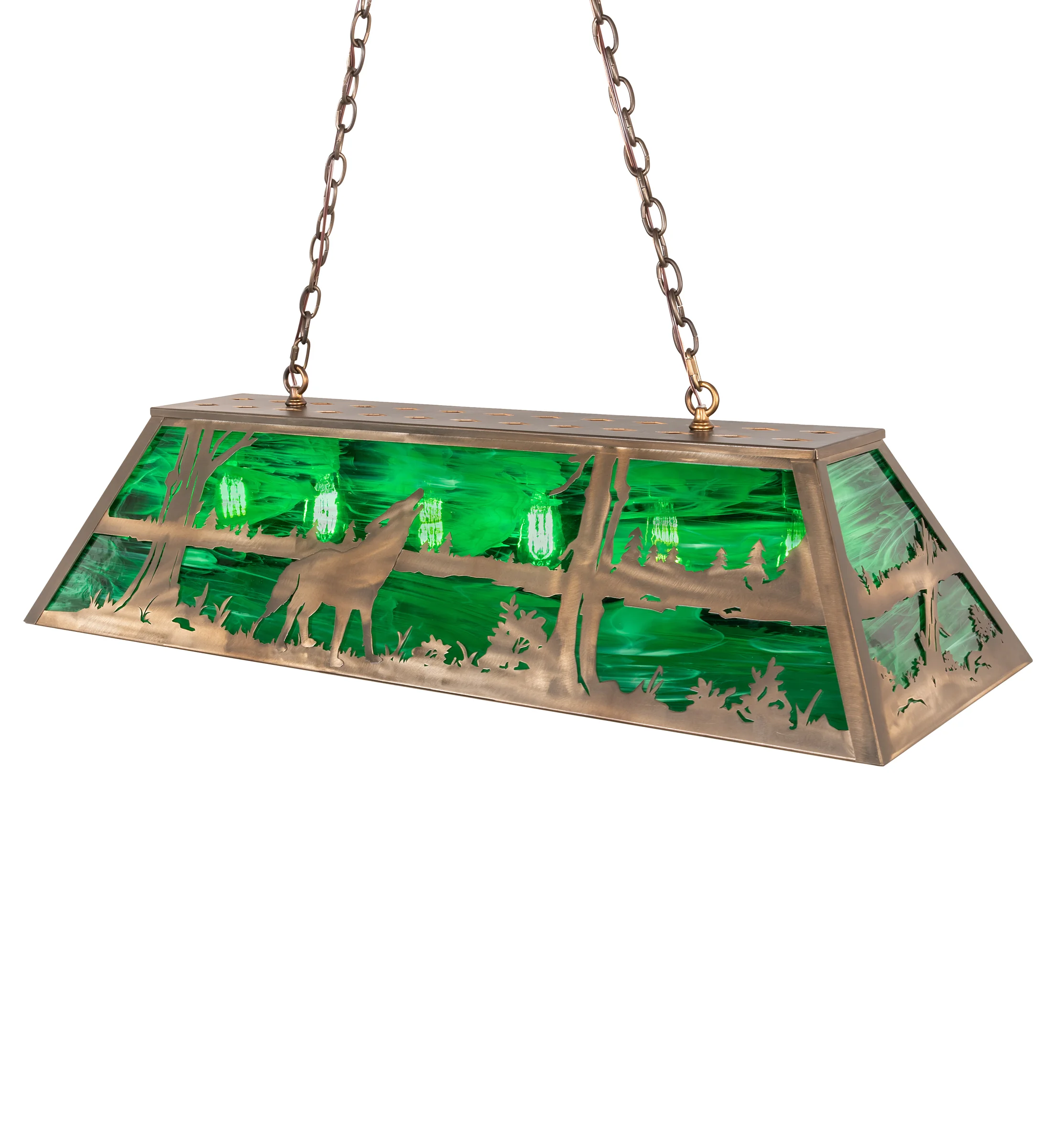 Wolf At Lake Six Light Pendant in Antique Copper