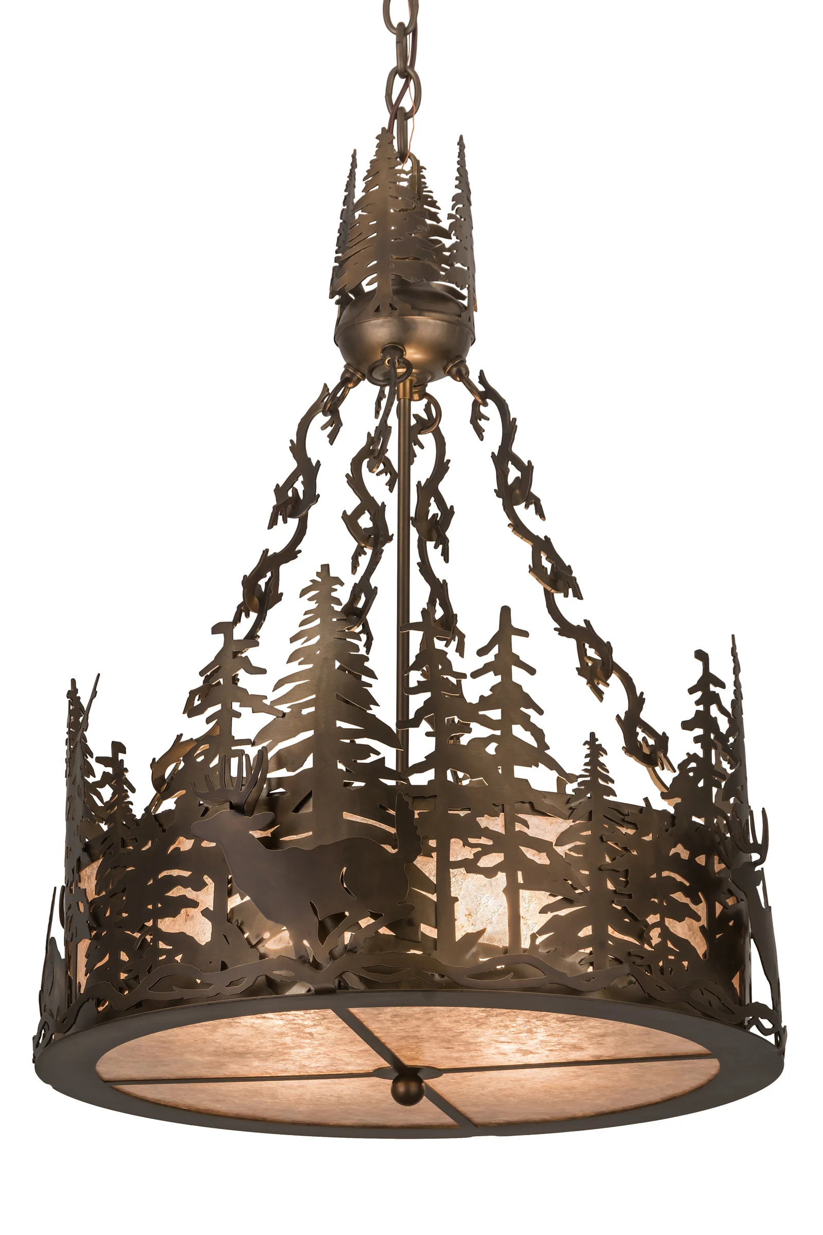 Deer At Dusk Four Light Inverted Pendant in Antique Copper