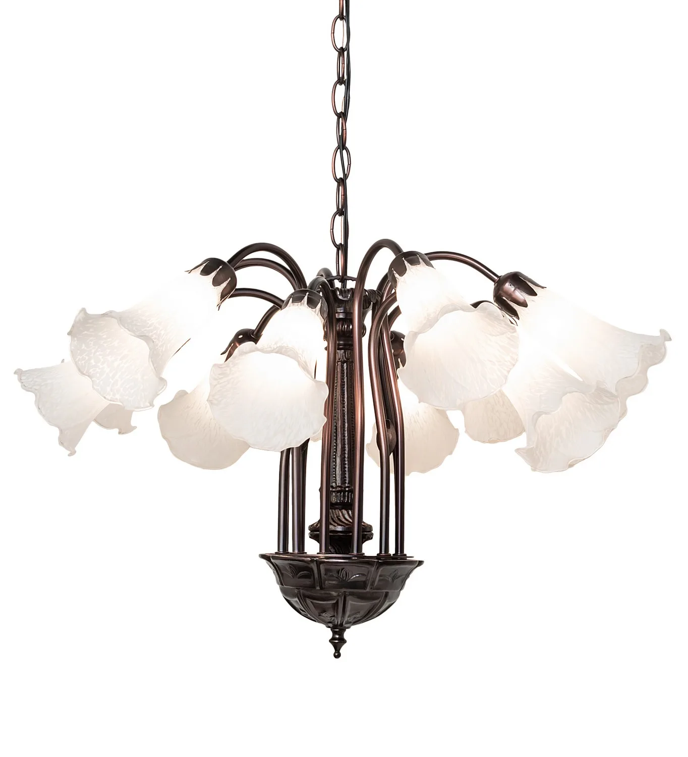 White 12 Light Chandelier in Mahogany Bronze