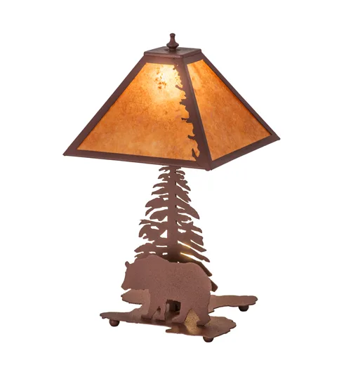 Lone Bear Two Light Table Lamp in Hand Painted Rust Rust
