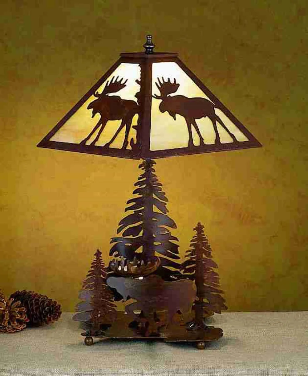 Moose On The Loose Two Light Table Lamp in Rust Rust