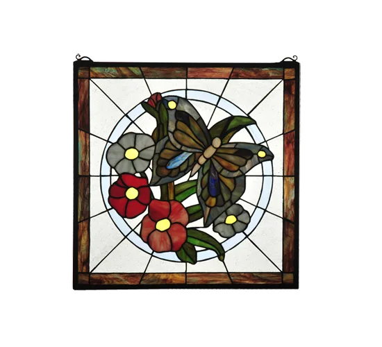 20"W X 20"H Butterfly Floral Stained Glass Window