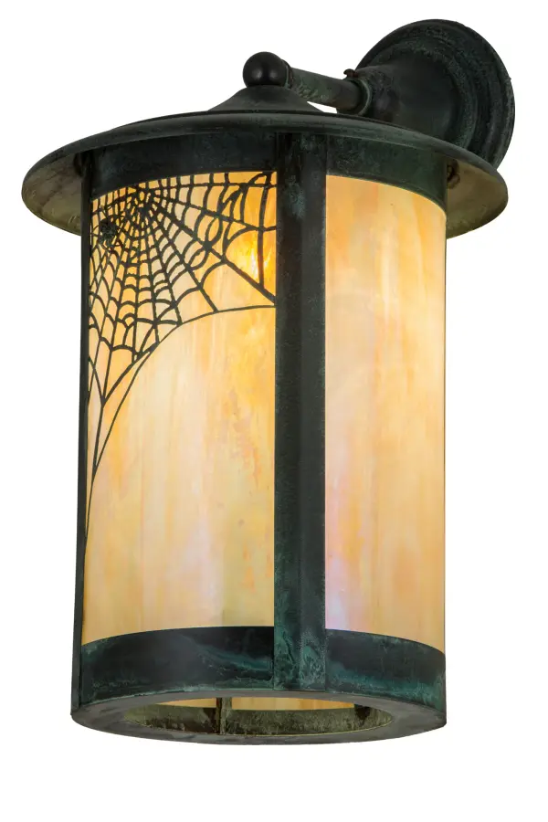 Every Meyda Tiffany item is a unique handcrafted work of art. Natural variations in the wide array of materials that we use to create each Meyda product make every item a masterpiece of its own. Photographs are a general representation of the product. Colors and designs will vary. Collection: Fulton Finish: Craftsman Verdigris Glass: Beige Iridescent Glass Width: 14.50" Height: 19.00" Length: 15.00" Weight: 8.50 lb Extension from Wall: 15.00" Number of Bulbs: 1 Maximum Wattage: 60.00 W Bulb Type: A19 Bulb Base: E26 Material: Metal Country of Origin: USA Safety Listing: Wet Safety Rating: Wet