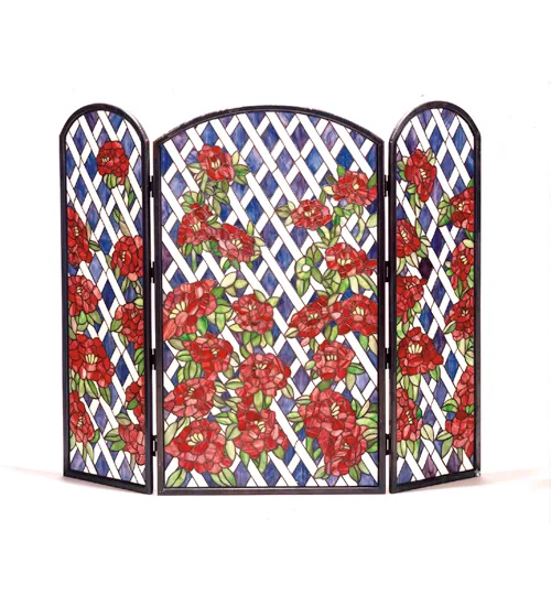 Rose Trellis Fireplace Screen in Purple/Blue Burgundy Ia Cai