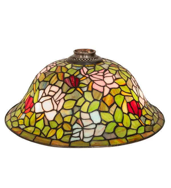 Every Meyda Tiffany item is a unique handcrafted work of art. Natural variations in the wide array of materials that we use to create each Meyda product make every item a masterpiece of its own. Photographs are a general representation of the product. Colors and designs will vary. Collection: Tiffany Rosebush Glass: Stained Glass Width: 16.00" Height: 7.00" Length: 16.00" Weight: 4.00 lb Country of Origin: CHINA Safety Rating: Damp