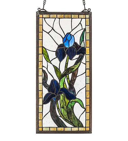 9" Wide X 20" High Iris Stained Glass Window