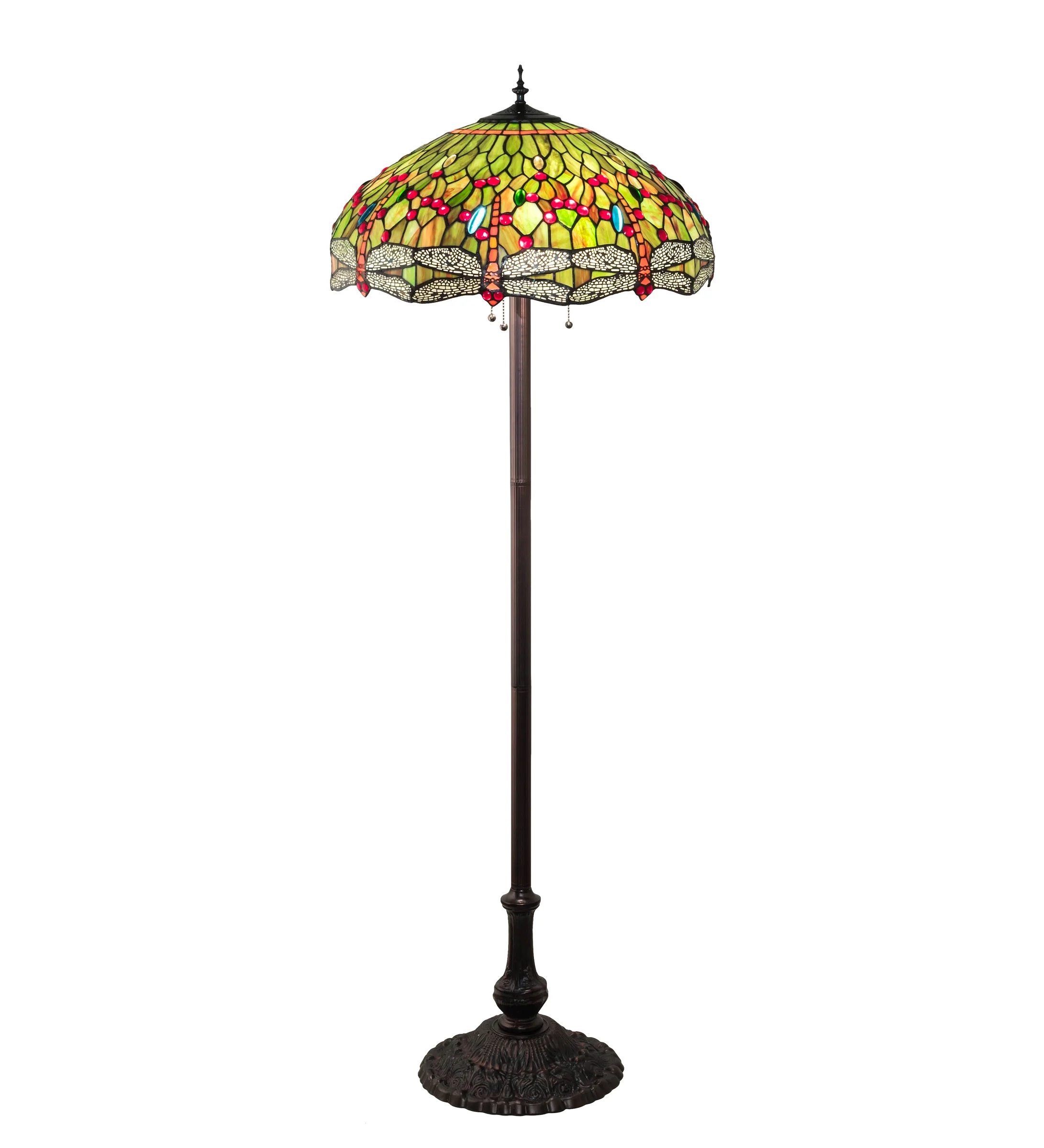 Tiffany Hanginghead Dragonfly Three Light Floor Lamp in Mahogany Bronze