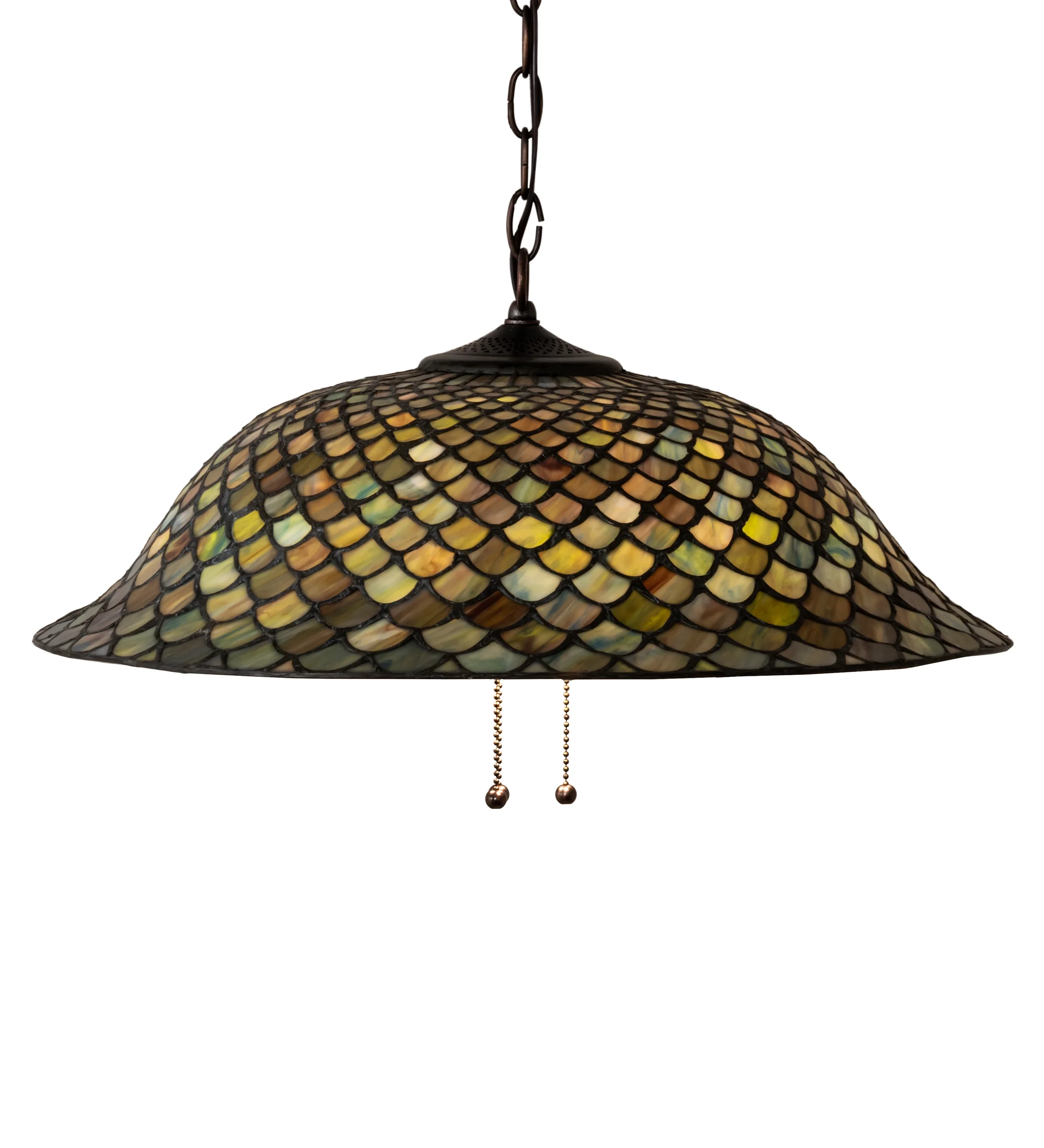 Tiffany Fishscale Three Light Pendant in Mahogany Bronze
