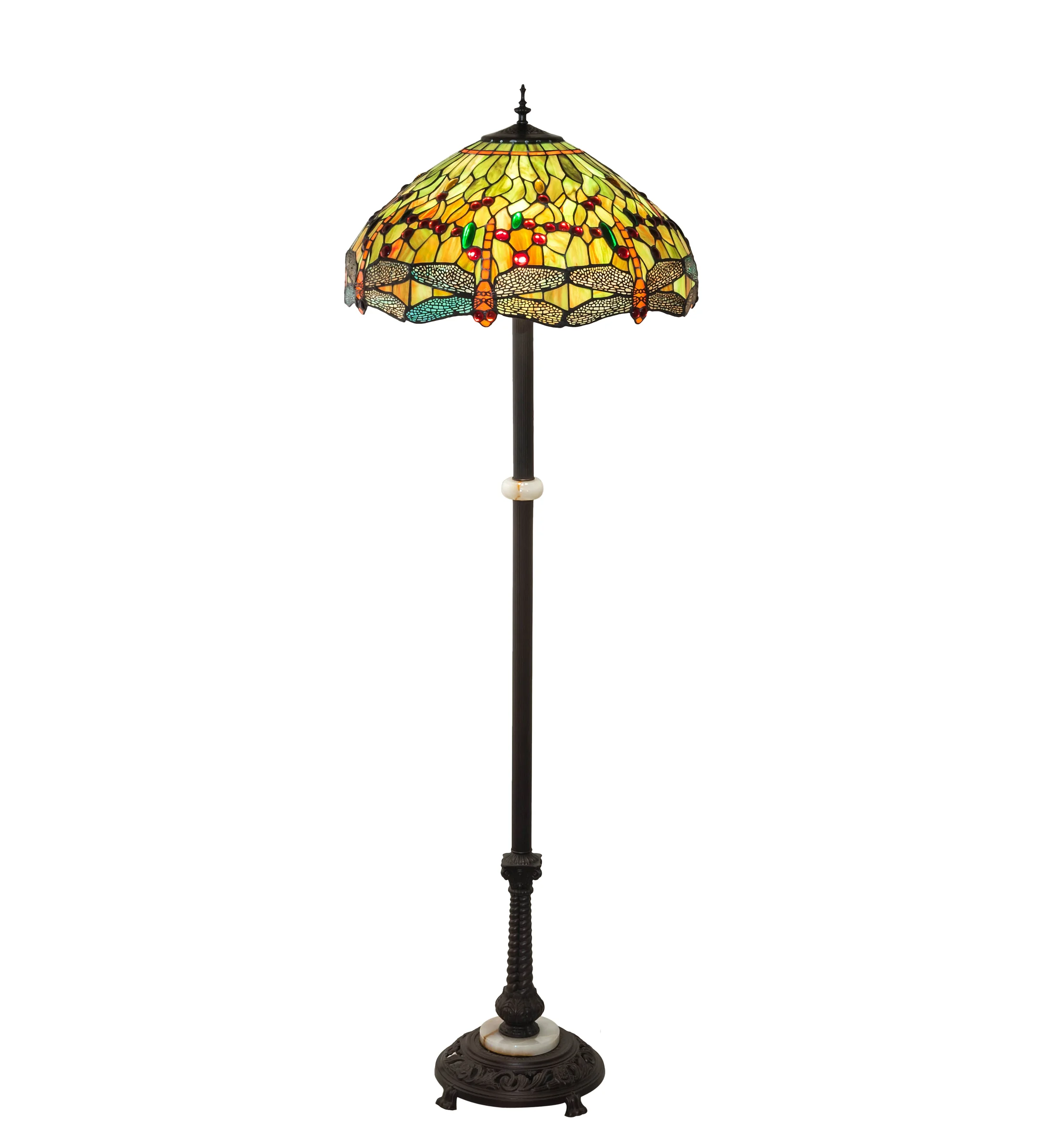 Tiffany Hanginghead Dragonfly Three Light Floor Lamp in Mahogany Bronze