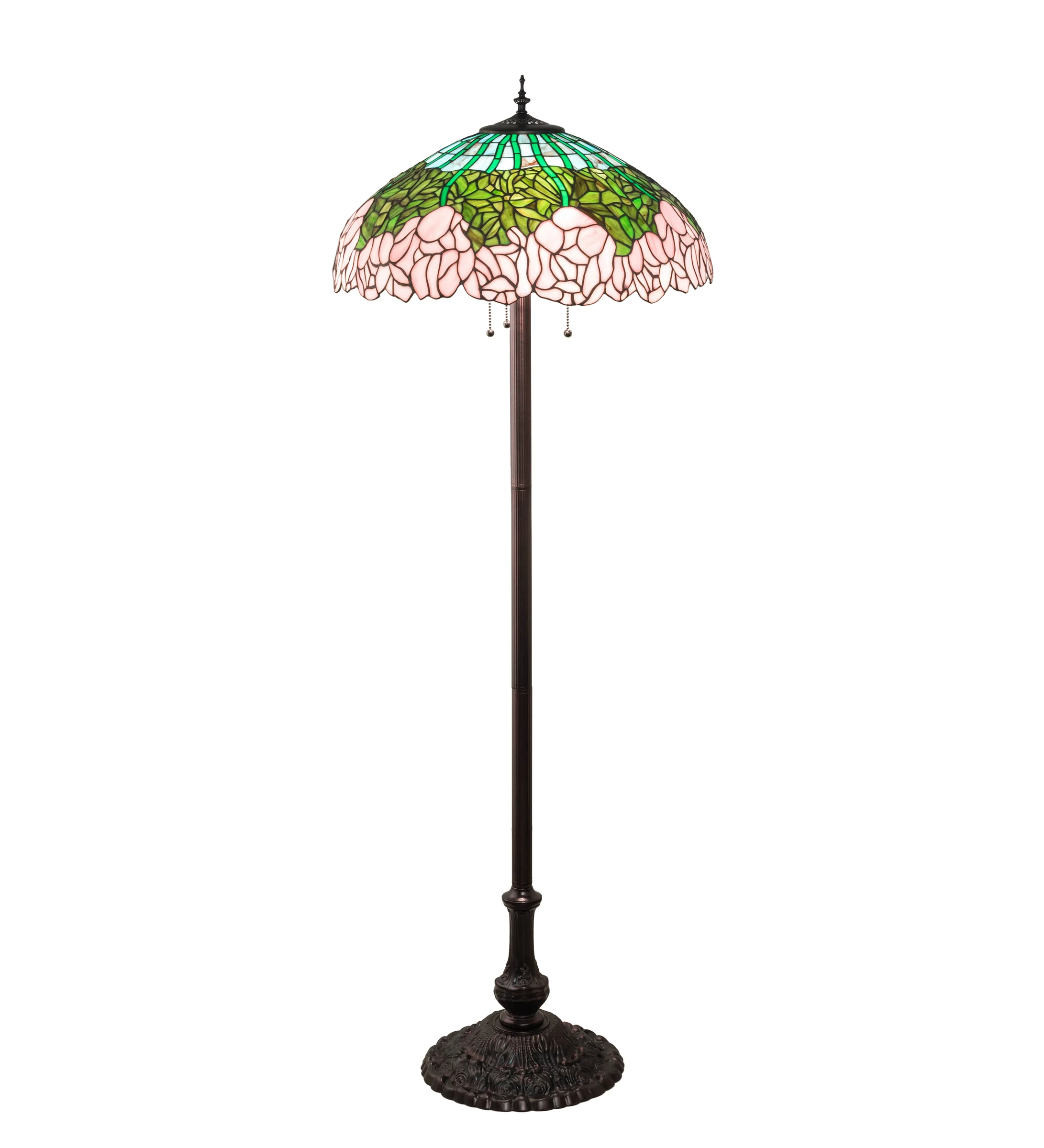Tiffany Cabbage Rose Three Light Floor Lamp in Mahogany Bronze