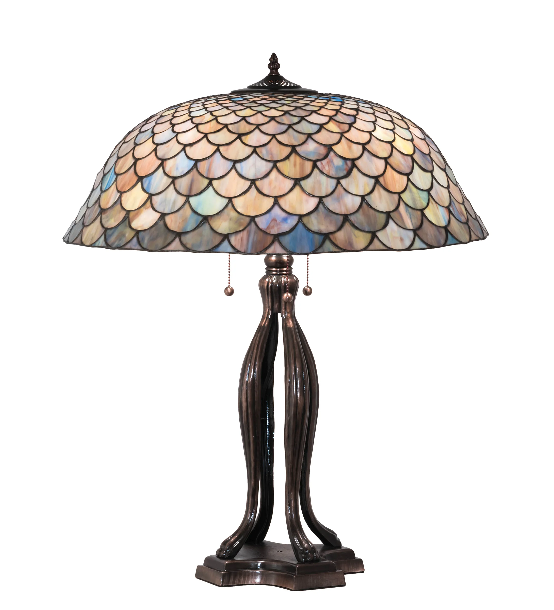 Tiffany Fishscale Three Light Table Lamp in Mahogany Bronze