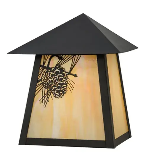 Delicately etched of Solid Brass. A compelling design of winter pine cone and pine needles; both elegant and natural representing human enlightenment. Rustic charm comes alive with soft warm ambient light through stunning Beige Iridescent glass accented by Craftsman Brown finished pine cones; pine needles and hardware on this unique nature inspired wall fixture. Perfect for interiors and exteriors. Handcrafted by Meyda artisans in our manufacturing facility at the foothills of the Adirondack Mountains. Custom designs; sizes and colors. Energy efficient lamping options. - alternate view
