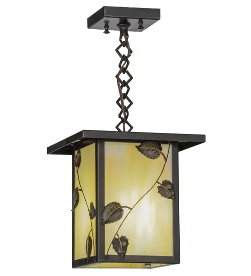 Custom crafted of Solid Brass; vine leaves are depicted on elegant Beige Iridescent art glass that is enhanced with hardware finished in Craftsman Brown. Ideal for both indoor and outdoor applications. Handmade in Meyda's manufacturing facility at the foothills of the Adirondack Mountains in the USA. - alternate view