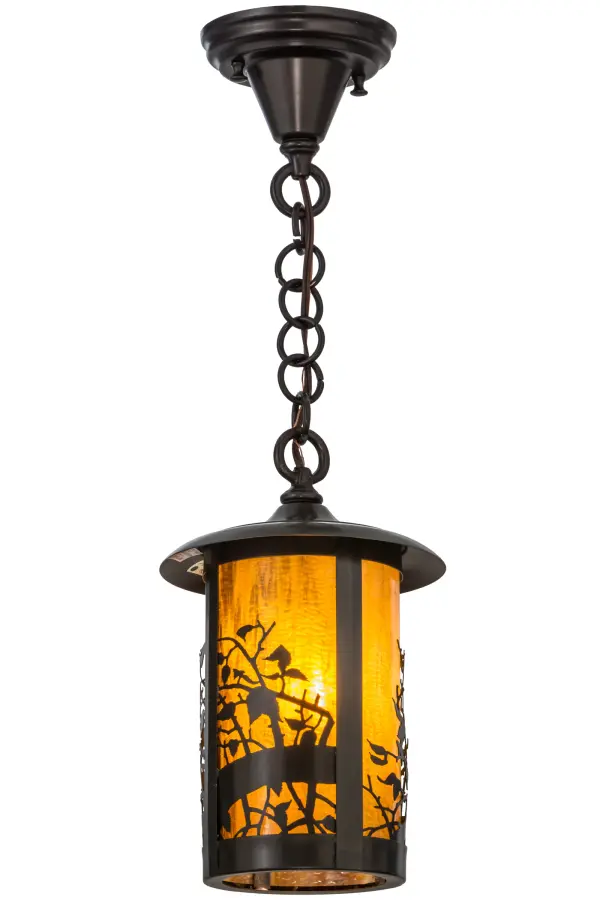 Custom crafted of Solid Brass; this cylindrical nature-inspired pendant stretches out twisting branches where lovely fruits grow while exciting visual interest among the landscape. Beautiful ambient light emits through Honey Wispy art glass; which is complemented by hardware featured in a Craftsman Brown finish. This Craftsman Signature lantern was handmade by Meyda artisans at the foothills of the Adirondacks in the USA and can be used for indoor and outdoor applications.