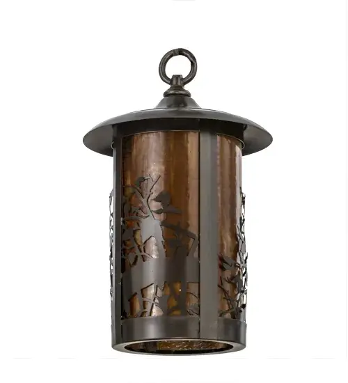 Custom crafted of Solid Brass; this cylindrical nature-inspired pendant stretches out twisting branches where lovely fruits grow while exciting visual interest among the landscape. Beautiful ambient light emits through Honey Wispy art glass; which is complemented by hardware featured in a Craftsman Brown finish. This Craftsman Signature lantern was handmade by Meyda artisans at the foothills of the Adirondacks in the USA and can be used for indoor and outdoor applications. - alternate view