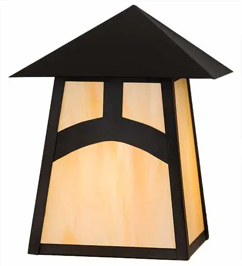 Custom-made from Solid Brass, this wall sconce is constructed for interior and exterior applications. A stunning Craftsman design statement is captured with a dramatic Mission-styled profile with a unique Hill Top design. It is ideal for illuminating timber homes, modern farmhouses, and other spaces from Traverse City, Michigan, to Lake Tahoe, Nevada, to Lake Geneva, Wisconsin. The Beige Art Glass diffuser is enhanced with a frame and hardware featured in a Craftsman Brown finish. The Stillwater Hill Top Wall Sconce is included in our American-made, American-designed, handcrafted Craftsman Signature Series and manufactured in Yorkville, New York. UL and cUL listed for dry, damp, and wet locations. Our Build Your Own Craftsman Signature Series features unlimited combinations of styles, functions, sizes, and finishes. Options include lanterns, pier and post mounts, and deck lights crafted of marine-grade materials like brass and copper with timeless living finishes offered to endure harsh climates. Collection: Stillwater Finish: Craftsman Brown Glass: Beige Art Glass Width: 9.00" Height: 10.50" Length: 5.50" Weight: 3.50 lb Extension from Wall: 5.50" Number of Bulbs: 1 Maximum Wattage: 60.00 W Bulb Type: A19 Bulb Base: E26 Material: Brass Country of Origin: USA Safety Listing: Damp Safety Rating: Wet - alternate view