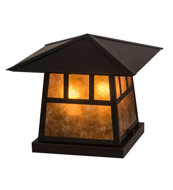 The Double Bar Mission has a pair Arts and Crafts style crossed bars that accent this handsome American Craftsman lantern style pier mount. The fixture; handcrafted in the USA by Meyda artisans; is finished in Craftsman Brown and has Amber mica panels.