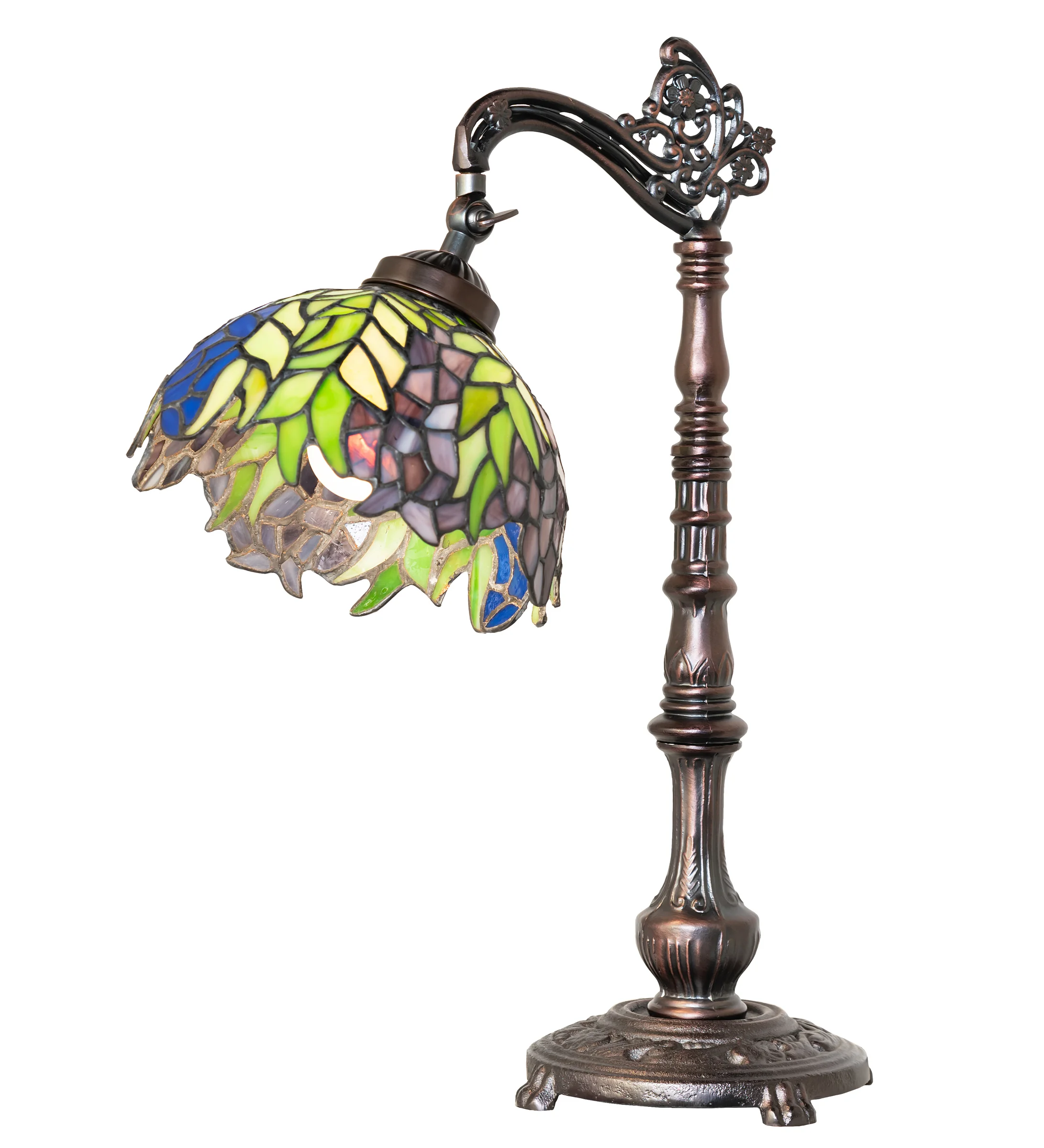 Tiffany Honey Locust One Light Desk Lamp in Mahogany Bronze