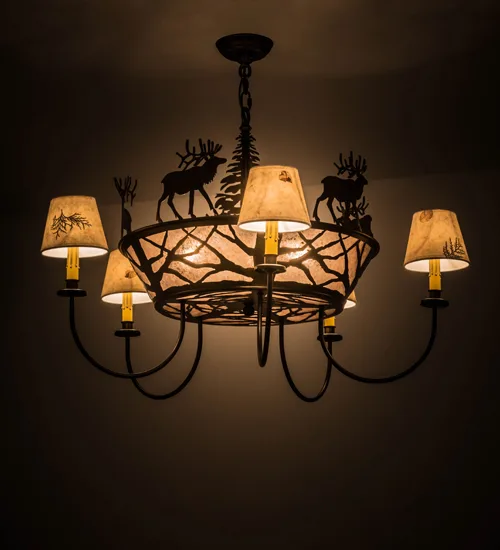 36"W Elk on the Loose 5 LT Chandelier