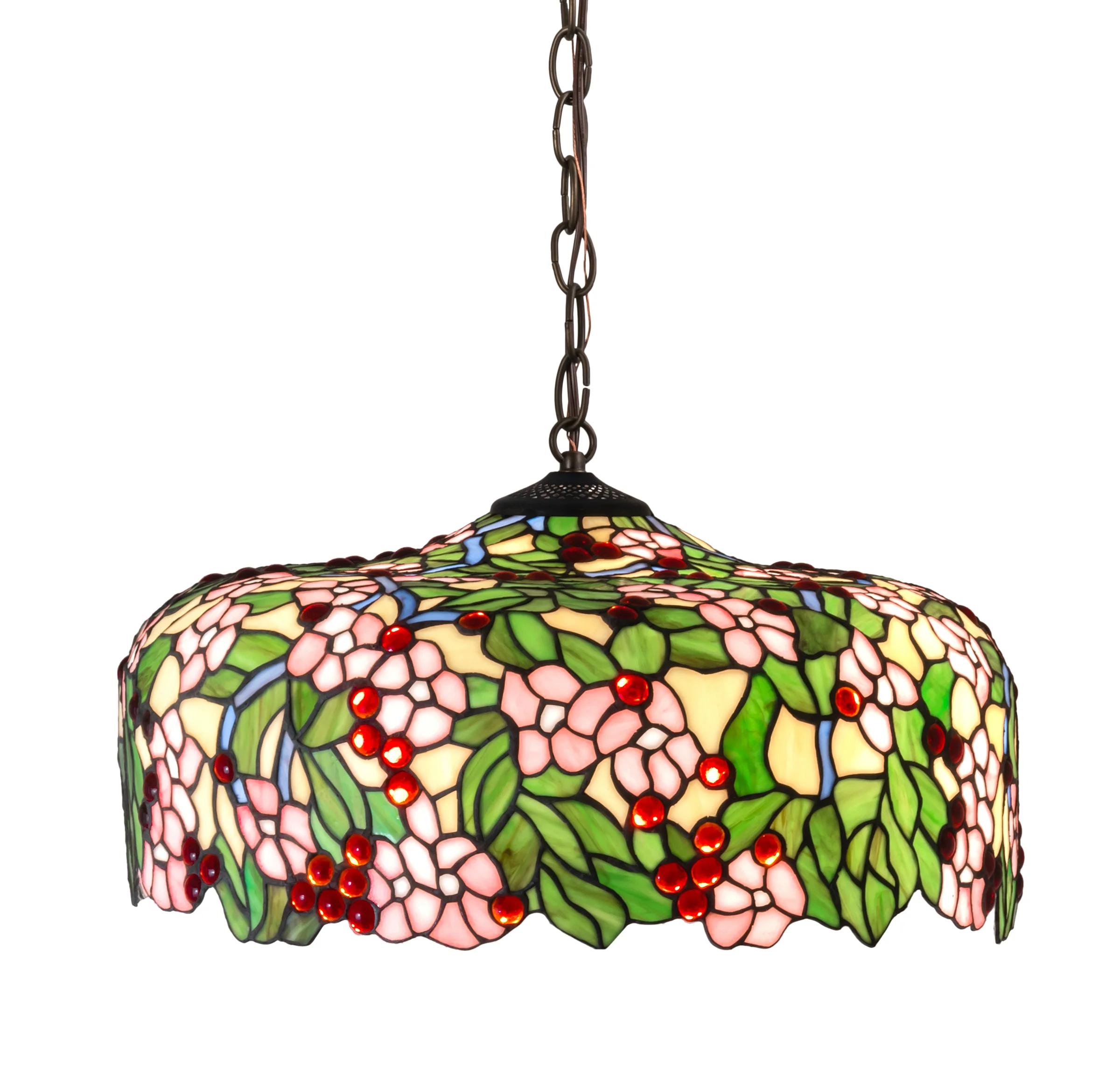 Tiffany Cherry Blossom Three Light Pendant in Mahogany Bronze