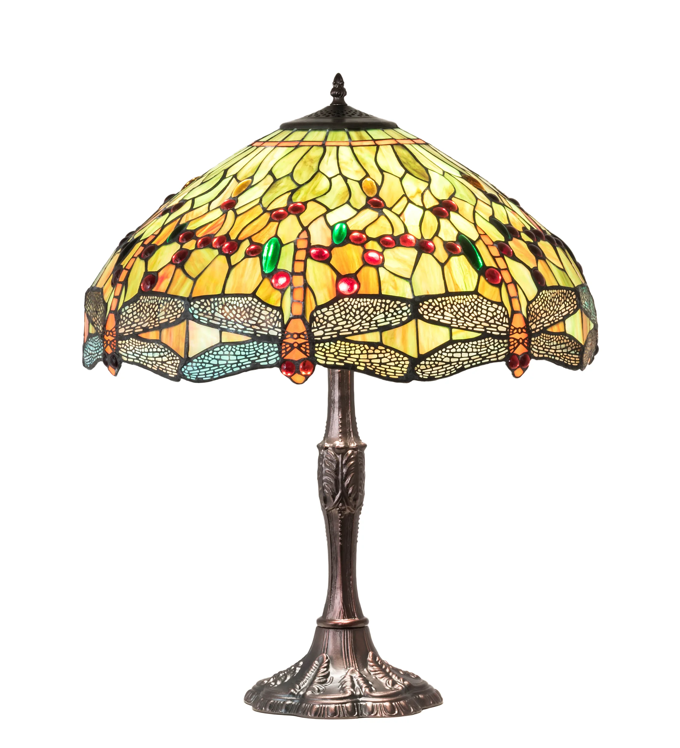Tiffany Hanginghead Dragonfly Three Light Table Lamp in Mahogany Bronze