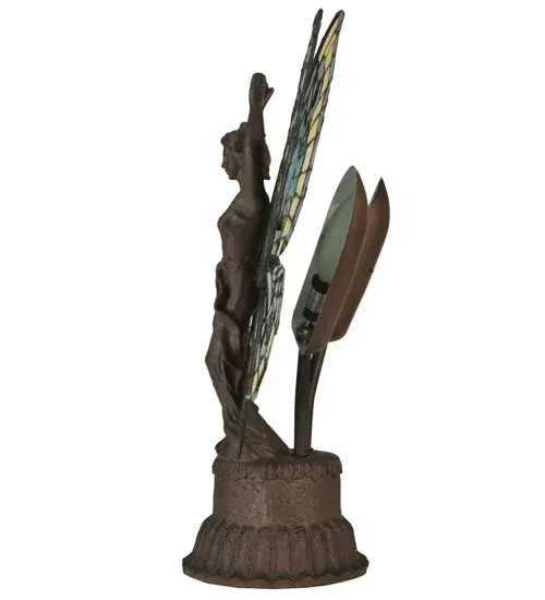 This irresistible Butterfly Lady is hand finished in Mahogany Bronze, and has colorful Peach and Celadon Green lighted wings, crafted of copper foil wrapped stained art glass. Collection: Butterfly Lady Finish: Antique Brass Glass: Sf Phs Tac Prw Width: 12.75" Height: 16.50" Length: 5.50" Weight: 4.00 lb Extension from Wall: 5.50" Number of Bulbs: 2 Maximum Wattage: 15.00 W Bulb Type: B10 Bulb Base: E12 Country of Origin: CHINA Safety Listing: Dry Safety Rating: Dry - alternate view