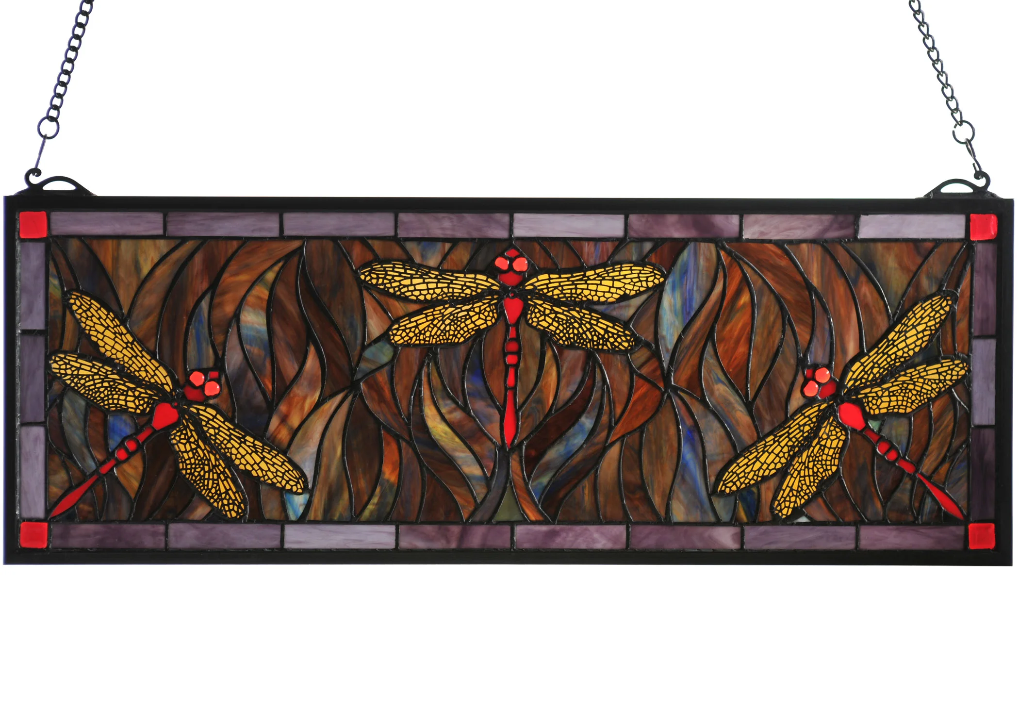 Tiffany Dragonfly Window in Pbag Flame Orange Purple/Blue