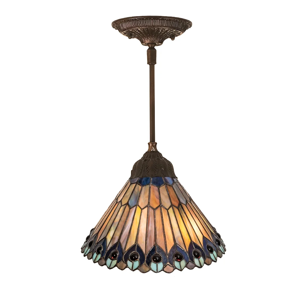 Tiffany Jeweled Peacock One Light Pendant in Mahogany Bronze