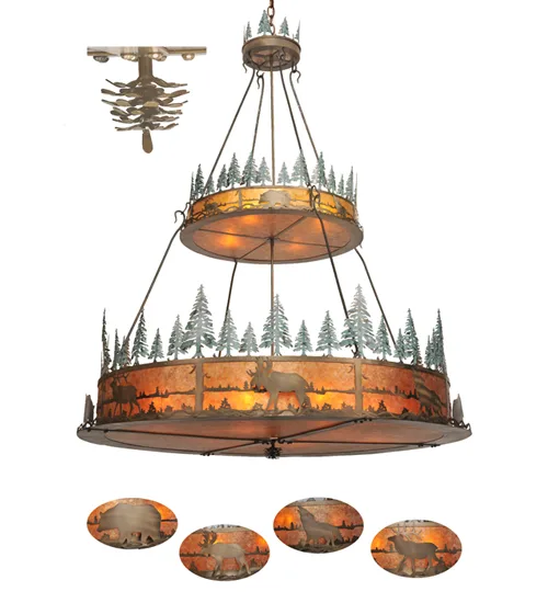 72"W Wildlife at Pine Lake 2 Tier Inverted Pendant