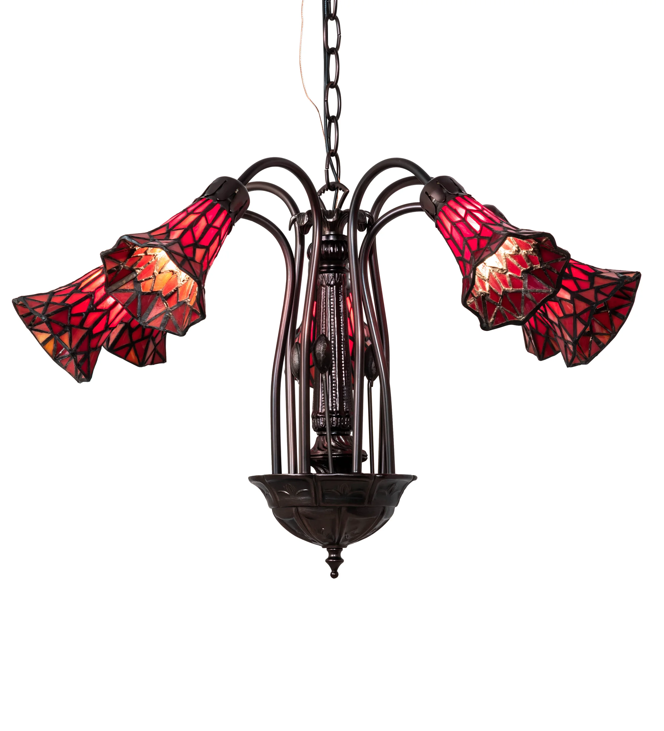Stained Glass Pond Lily Seven Light Chandelier in Mahogany Bronze