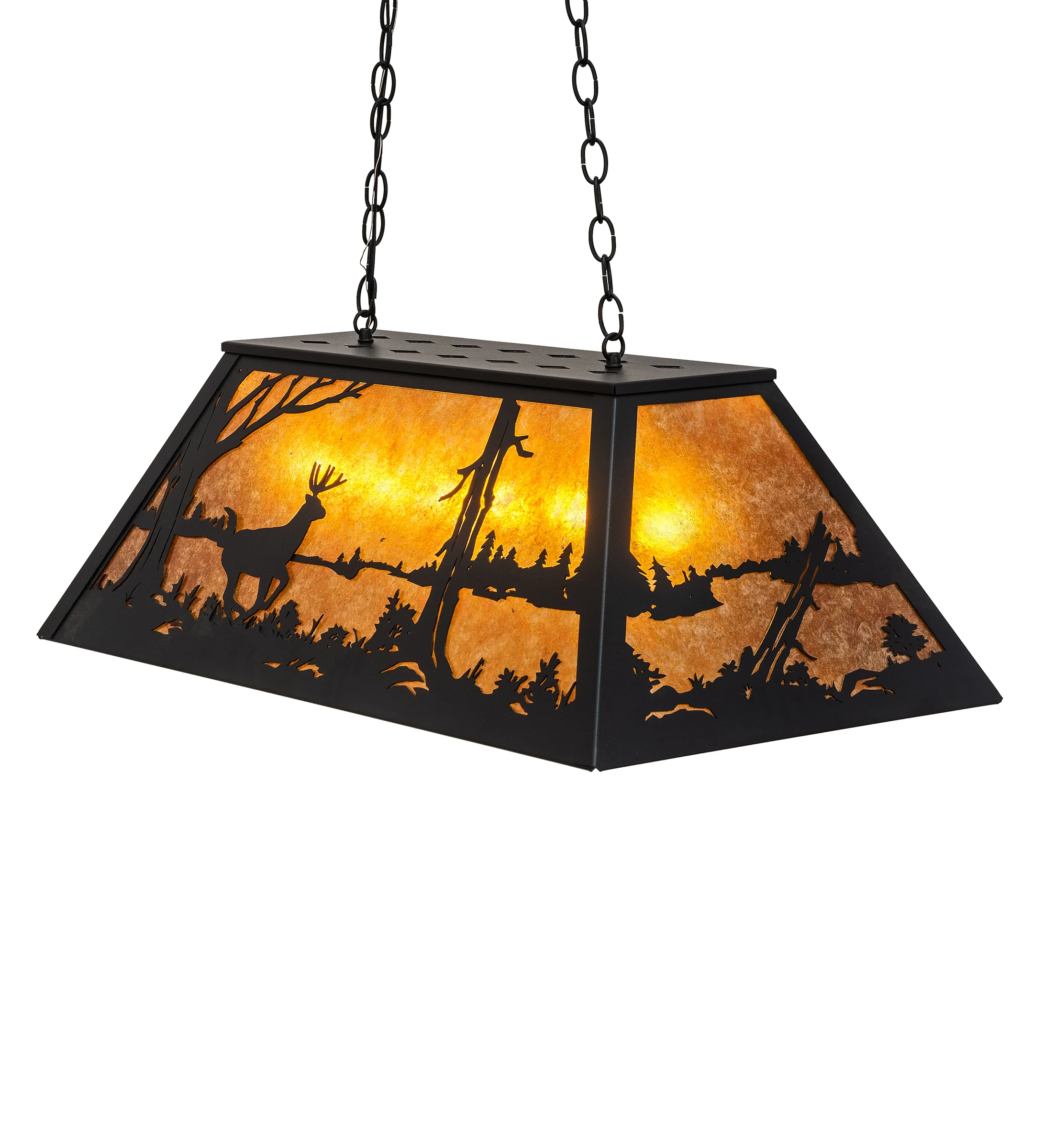 Deer At Lake Six Light Pendant in Textured Black