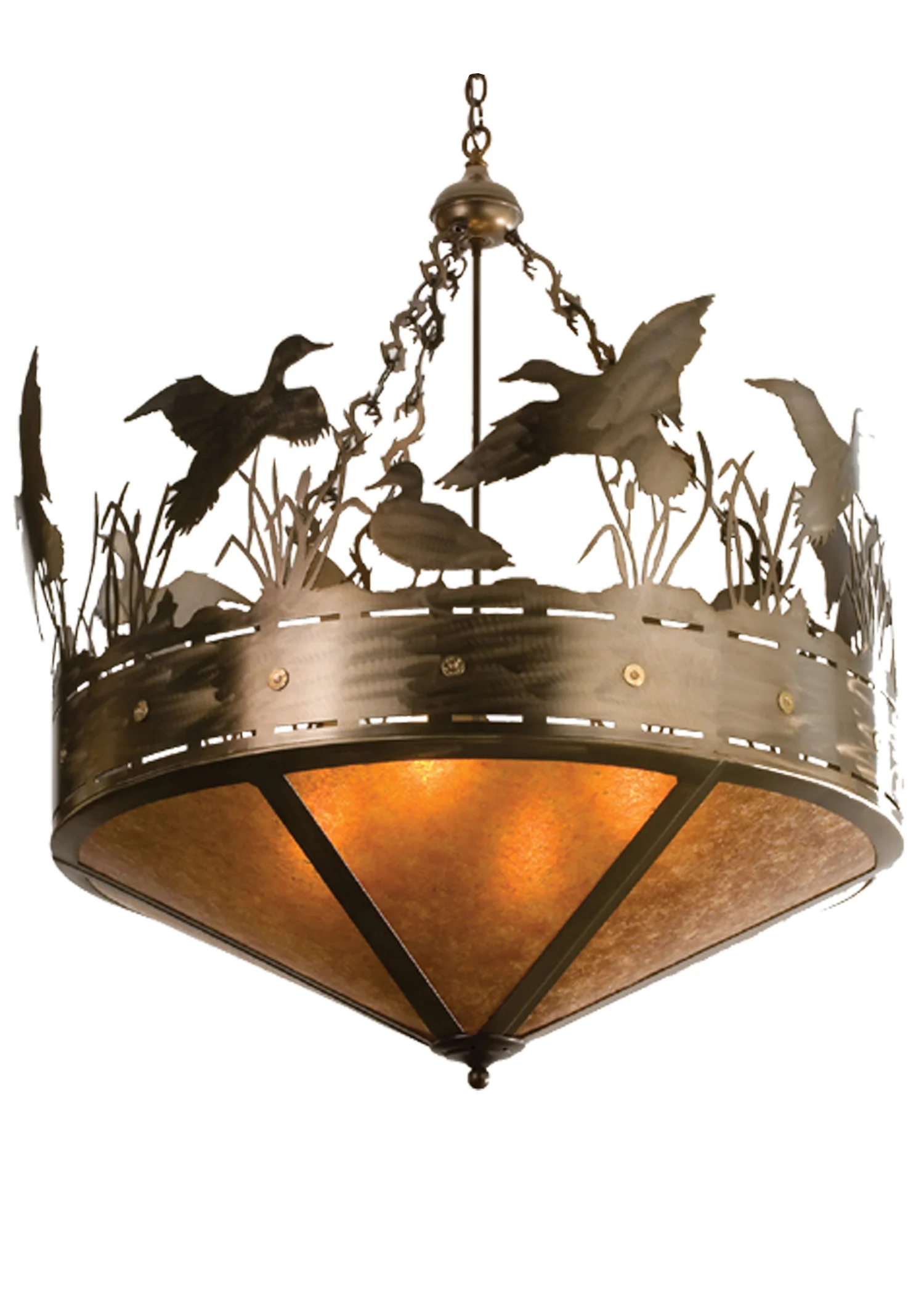 Ducks In Flight 12 Light Inverted Pendant in Antique Copper