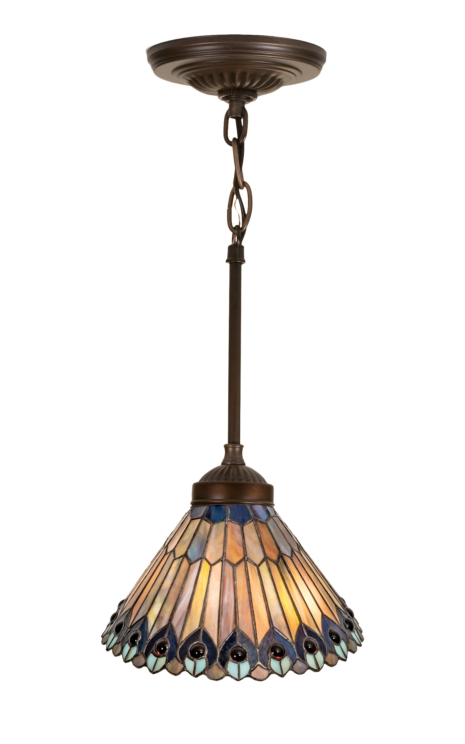 Tiffany Jeweled Peacock One Light Pendant in Mahogany Bronze