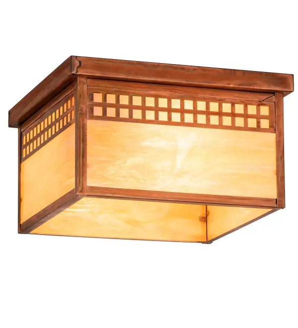 The material is Copper; Brass and Glass. The finish is Vintage Copper. The glass is Beige Iridescent.