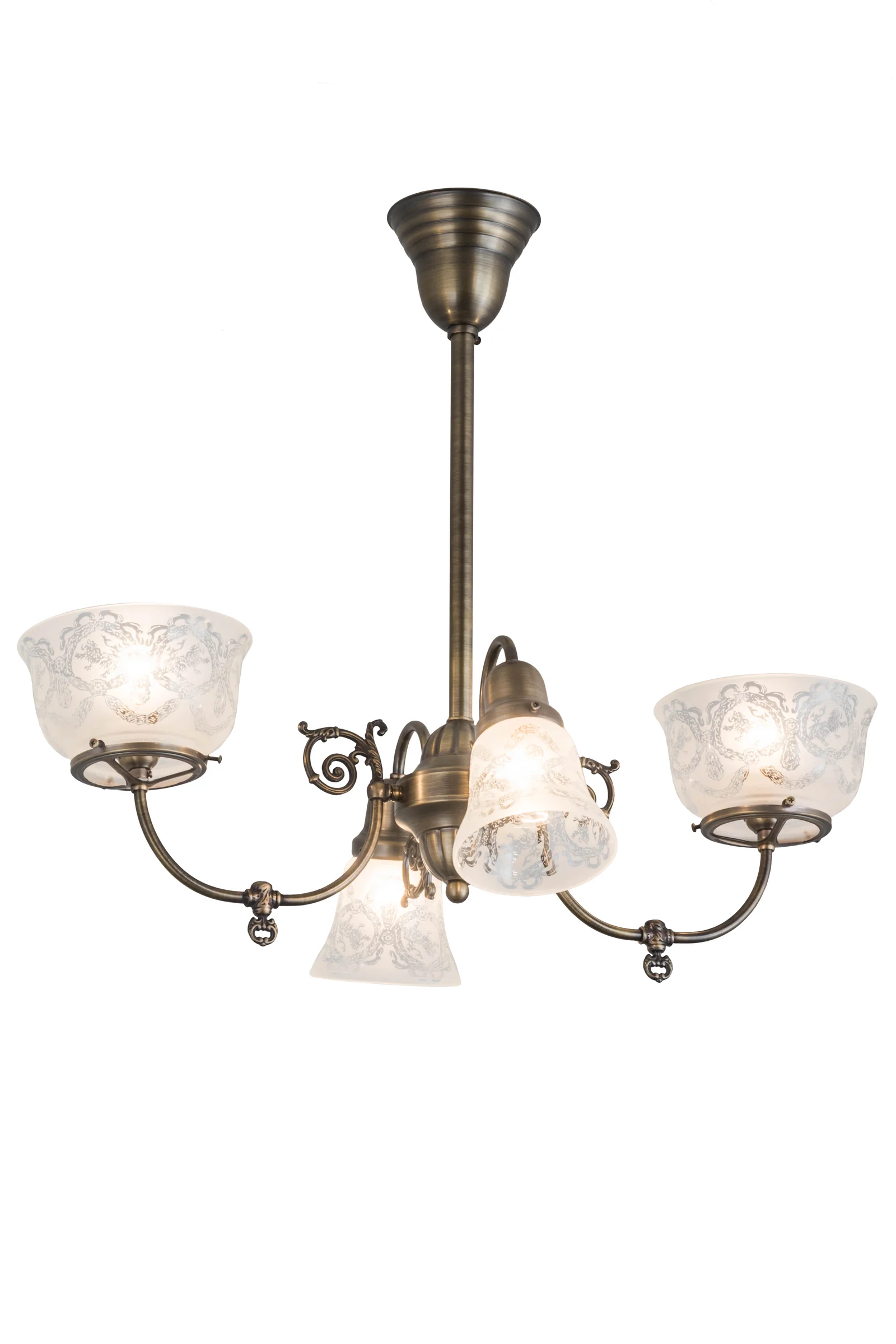Revival Four Light Chandelier in Antique Brass