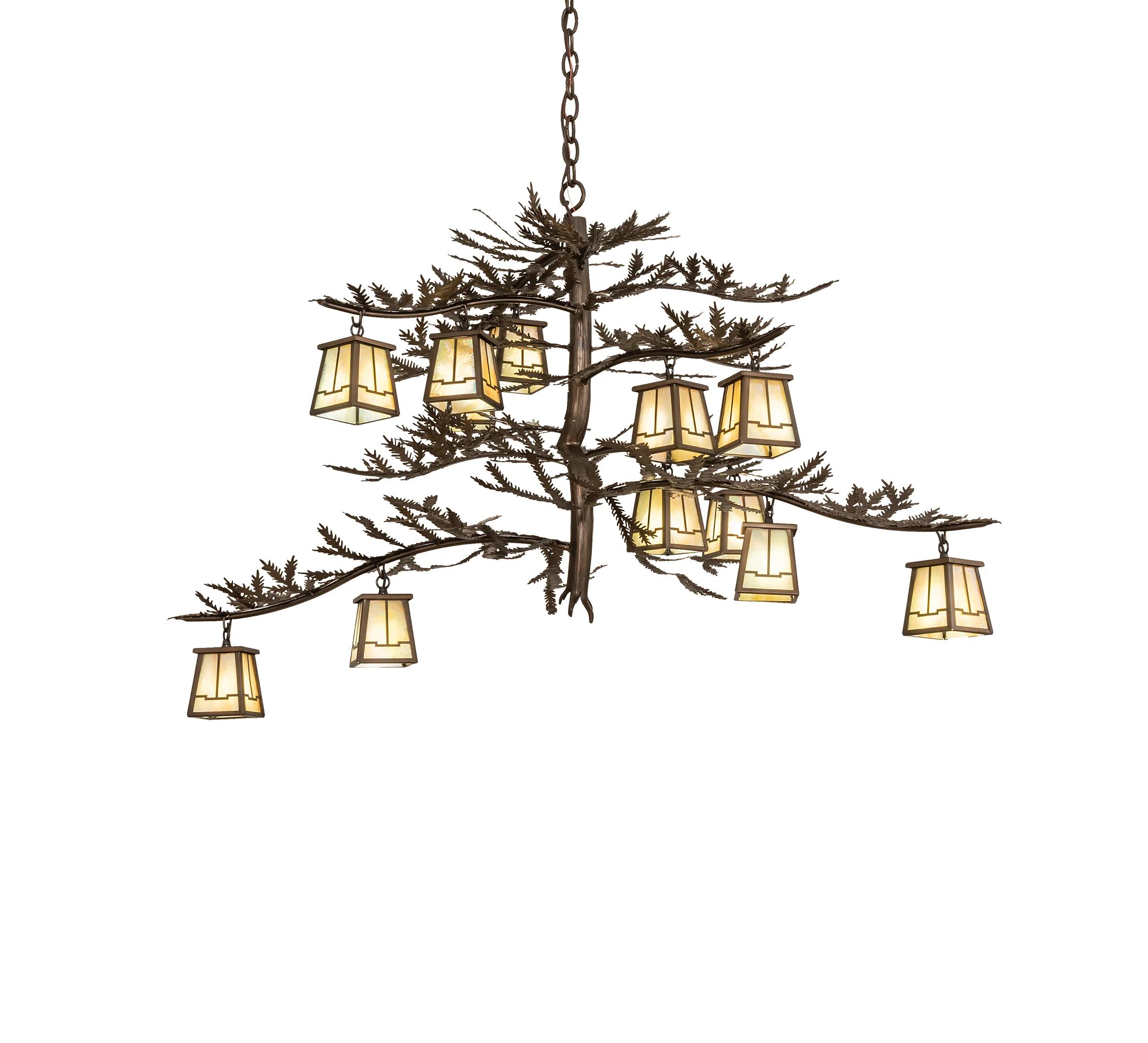 Pine Branch 12 Light Chandelier in Antique Copper
