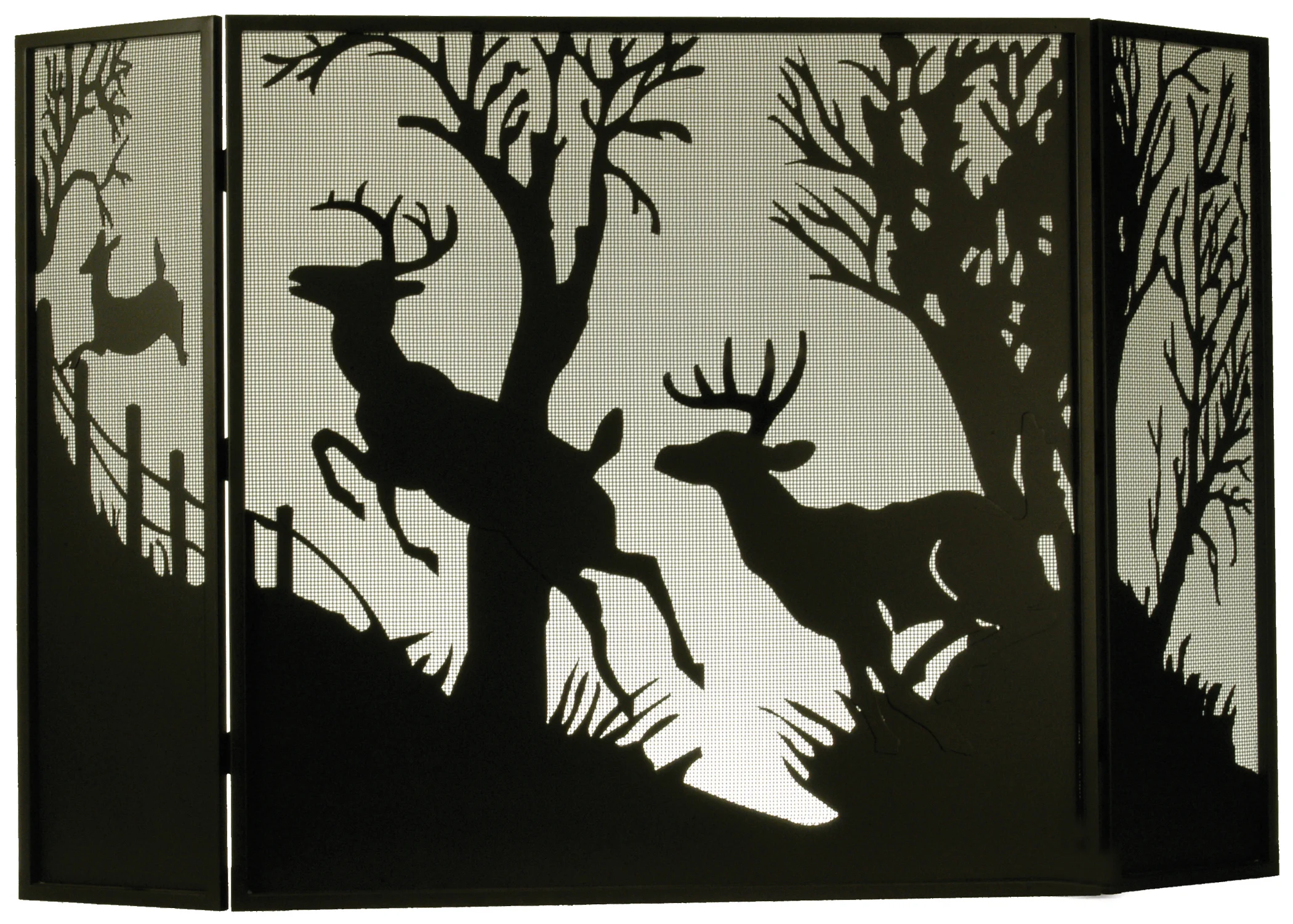 Deer On The Loose Fireplace Screen in Textured Black