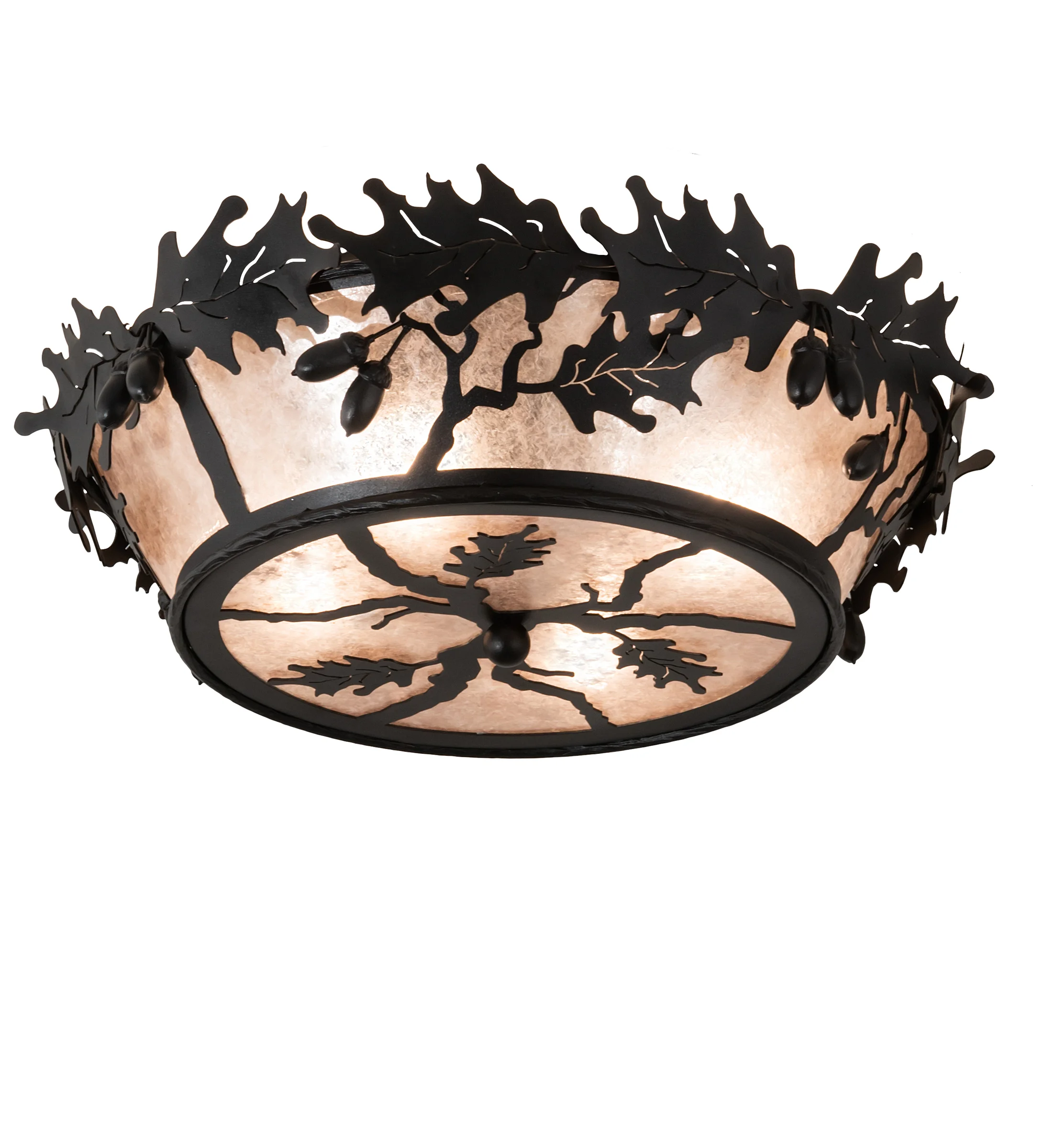 Oak Leaf & Acorn Four Light Flushmount in Textured Black