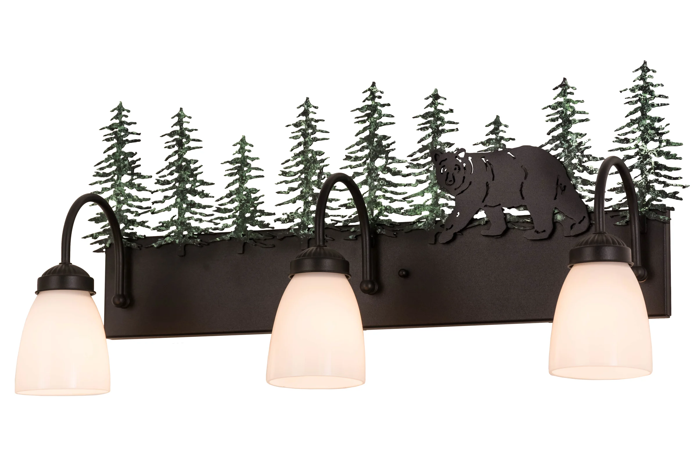 Lone Bear Three Light Vanity in Textured Black/Green Trees