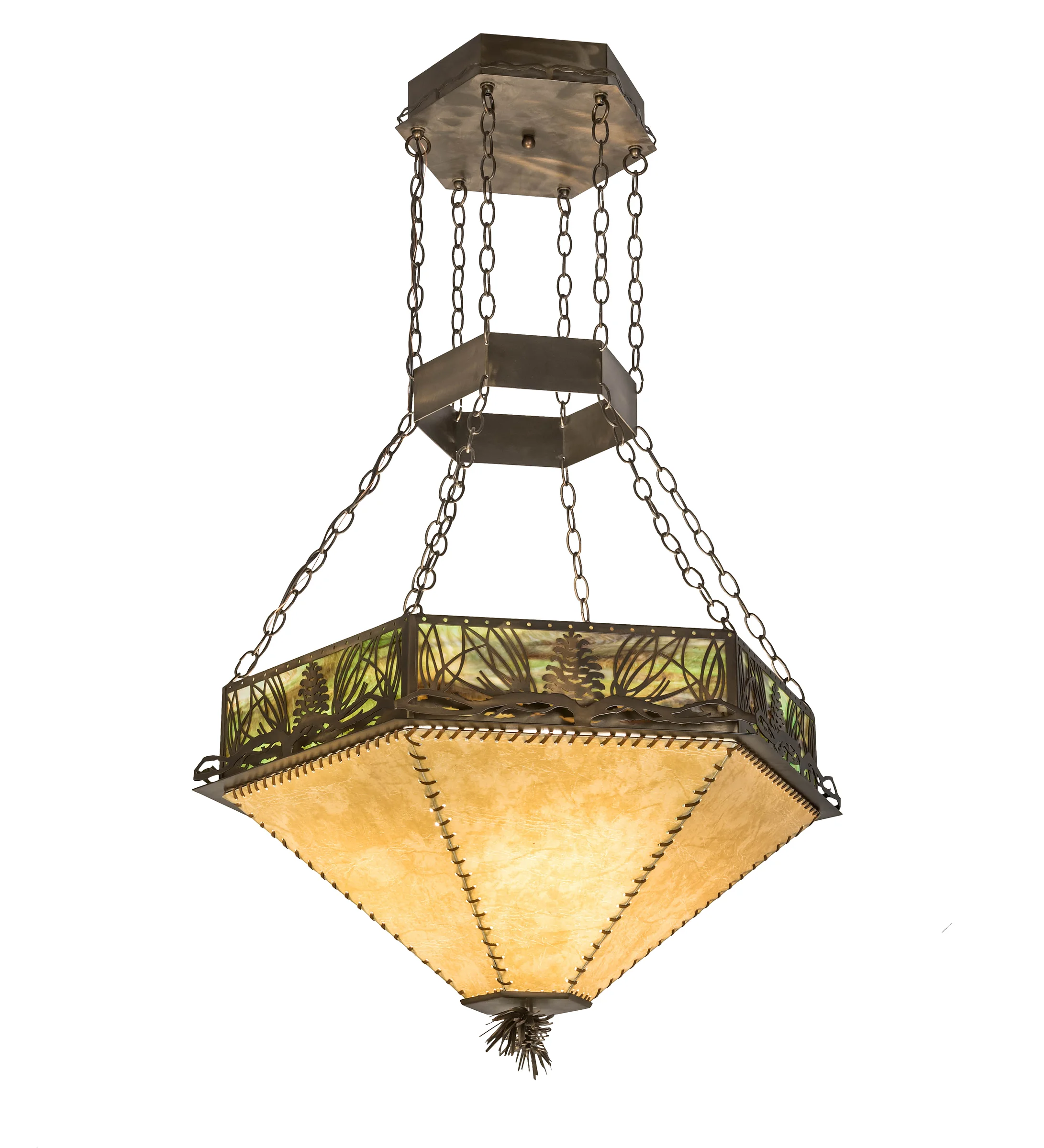 Mountain Pine Four Light Inverted Pendant in Antique Copper