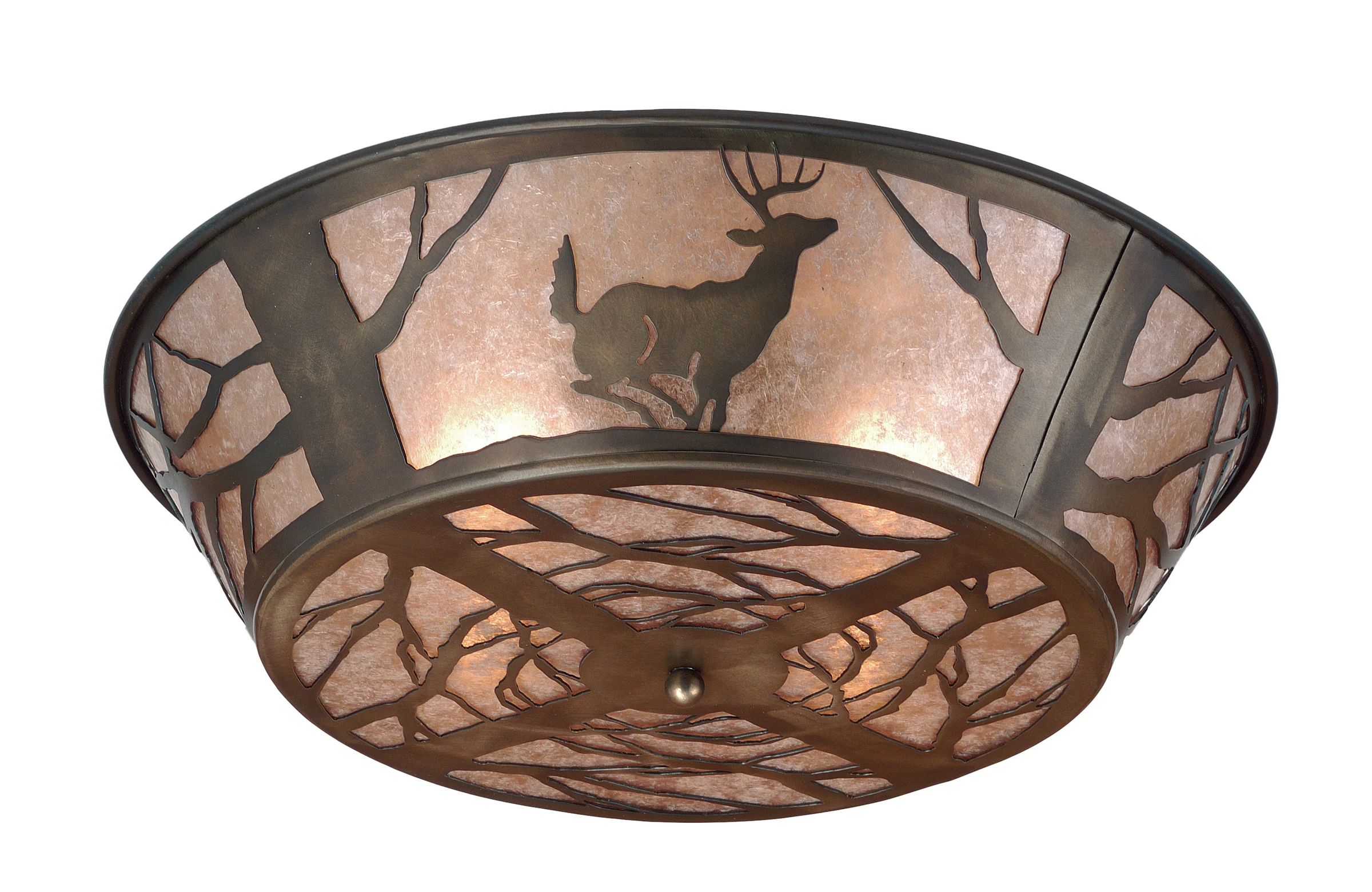 Deer On The Loose Four Light Flushmount in Antique Copper