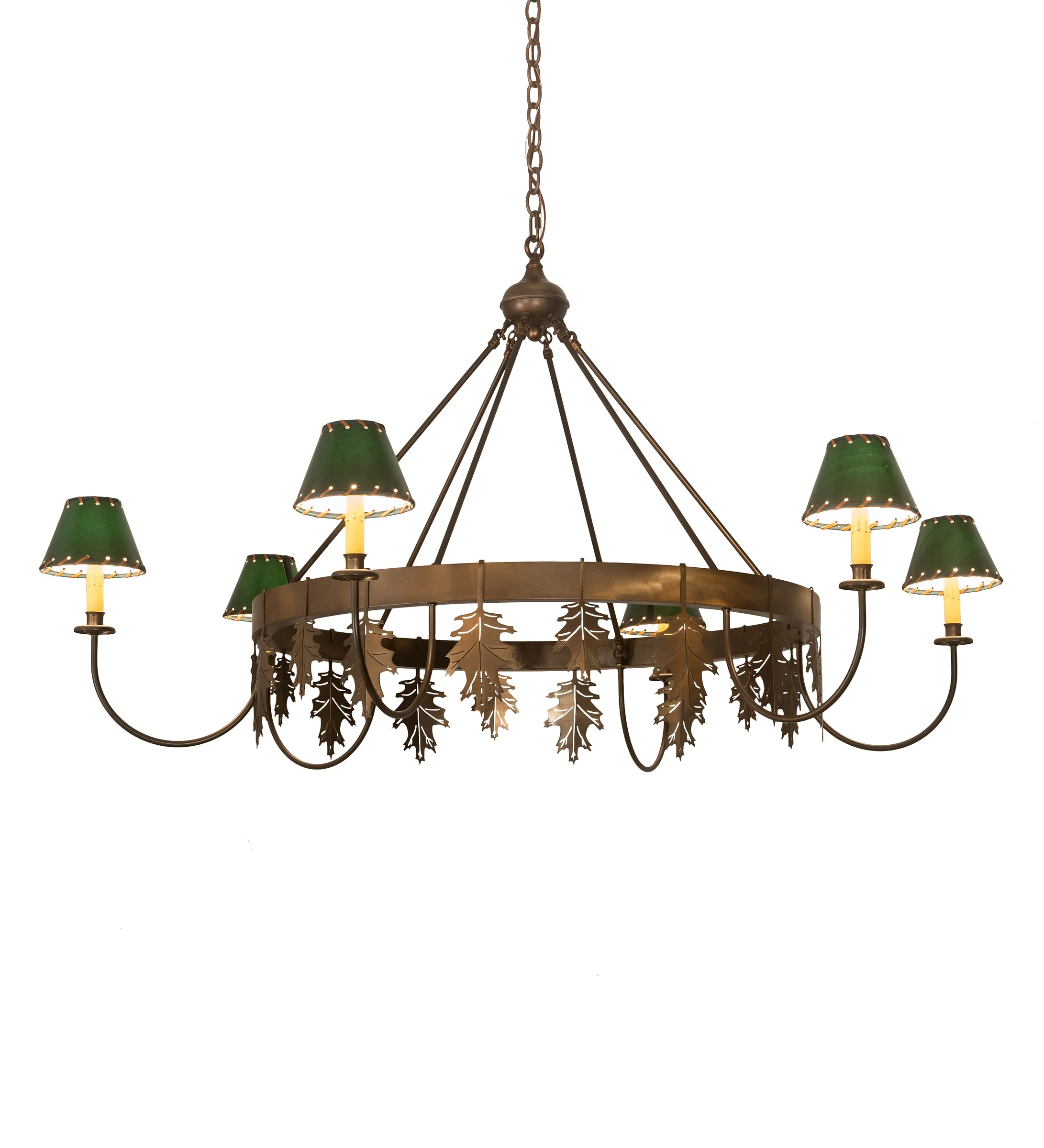 Oak Leaf Six Light Chandelier in Antique Copper