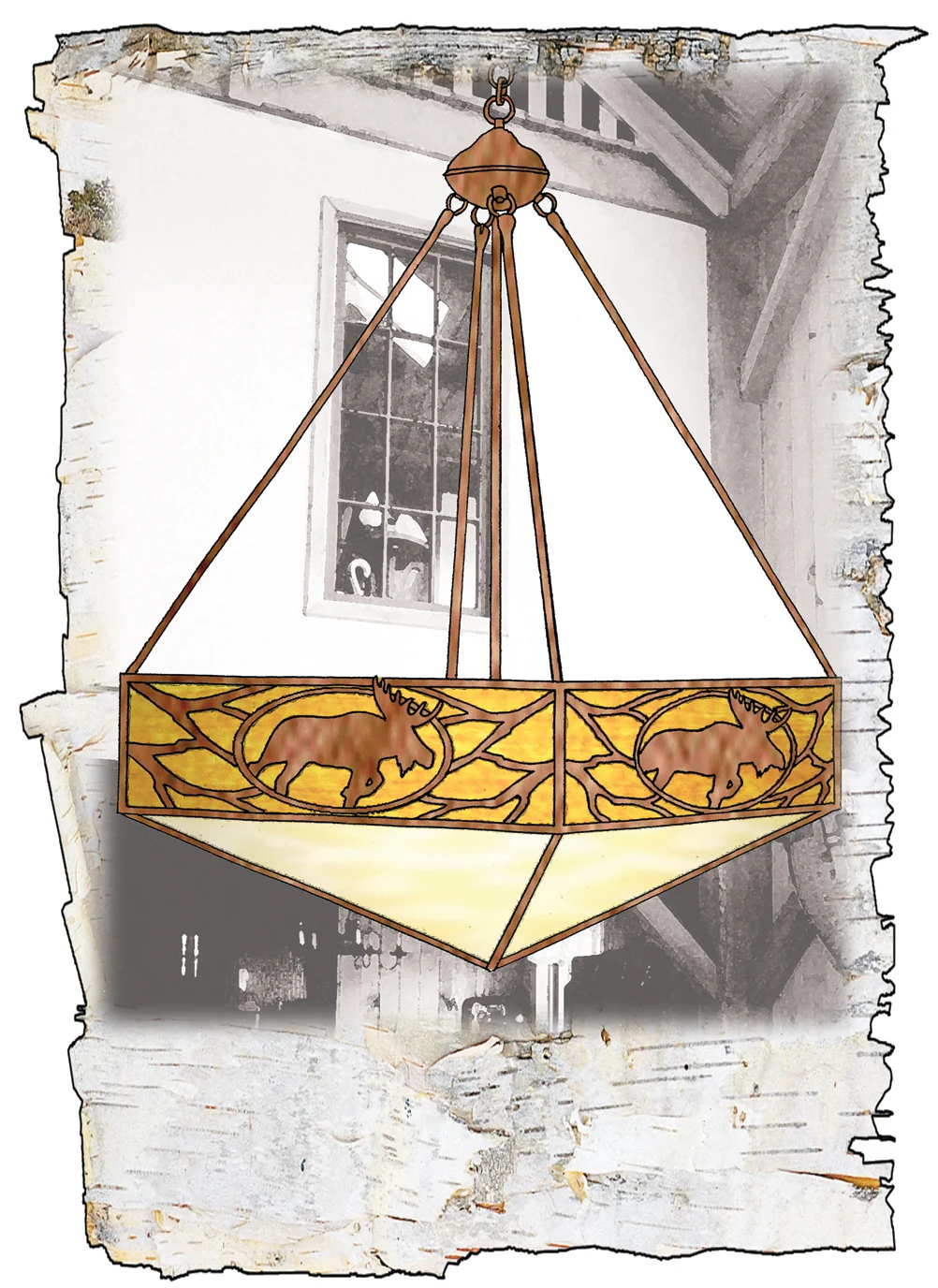 Moose At Dawn Three Light Pendant in Antique Copper