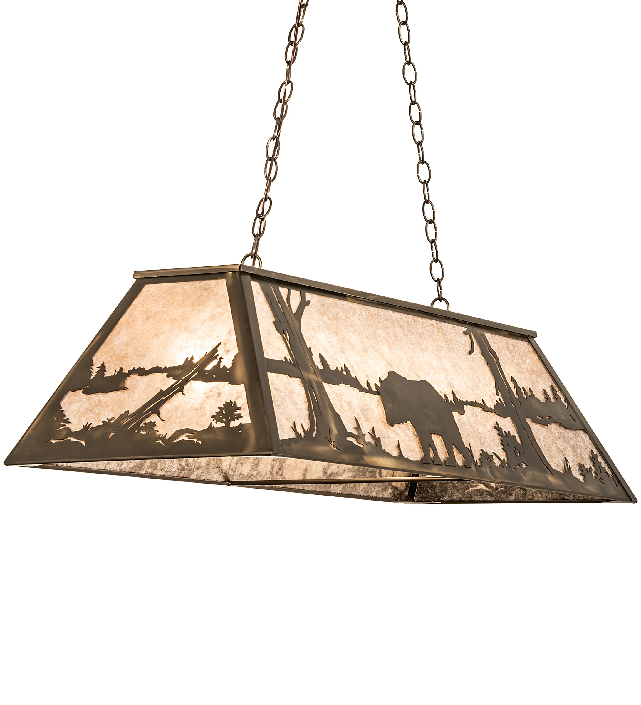 Bear At Lake Nine Light Oblong Pendant in Antique Copper
