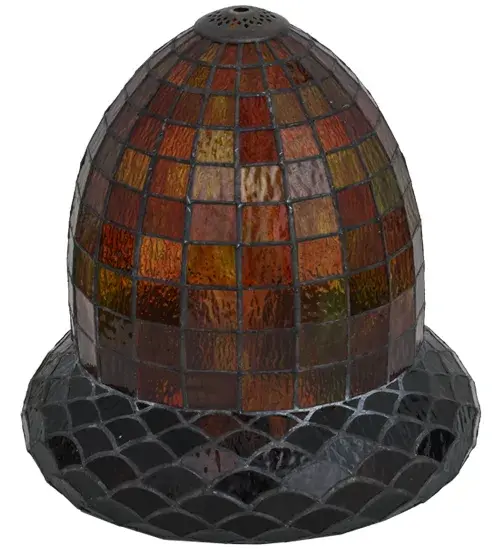 This stunning Oak Acorn profile is as majestic as the mighty oak. The stained glass shade delights with Multi-Toned Autumn Green Art glass with a Bark Brown Textured Glass skirt. The shade is created using the famous Meyda Tiffany copperfoil construction process. The shade pairs well with hardware to build a ceiling fixture. The Acorn Shade is included in our American-designed; handcrafted Nature Inspired Collection. No two art glass shades will be the same; their individuality can be as remarkably unique as their personality. - alternate view