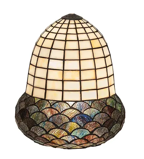 This stunning Oak Acorn profile is as majestic as the mighty oak. Inspired by the hues and textures of an Acorn, the seed of the mighty Oak Tree. This shade is featured in Autumn Beige art glass and enhanced with a scalloped trim in Bark Brown, Blue, and Purple Granite Glass. The beautiful shade is created using the famous Meyda Tiffany copper foil construction technique and pairs with a base to make a table lamp and to build a ceiling pendant or a flush mount. The Acorn Shade is included in our American-designed, handcrafted Nature Inspired Stained Glass Collection. Each shade is a unique work of art with color variations based on natural ingredients inherent in the glass. Collection: Acorn Finish: Mahogany Bronze Glass: Stained Glass Width: 12.00" Height: 13.00" Length: 12.00" Weight: 5.00 lb Number of Bulbs: 3 Bulb Type: A19 Bulb Base: E26 Material: Steel/Brass Country of Origin: CHINA Safety Listing: Dry Safety Rating: Dry - alternate view