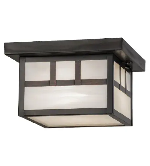 The Solid Brass profile and straight line design was inspired by the Mission movement. This handsome American Craftsman Signature style comes to light through White art glass. The lantern hardware is featured in a Craftsman Brown finish. Designed for both indoor and outdoor applications. Handcrafted by Meyda artisans in the Yorkville; NY manufacturing facility at the foothills of the Adirondack Mountains. - alternate view