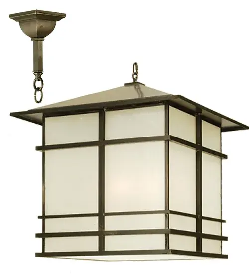 Inspired by Asian Tea Houses where people gather to chat, socialize and enjoy their favorite libations and hors d'oeuvres, this striking lantern pendant reflects the Hogyo-yane architectural roof style which complements the handsome Solid Brass frame and hardware featured in a Craftsman Brown finish. The shade is enhanced with a straight line motif and Silver Mica lens. The overall height of this pendant ranges from 41 to 167 inches and the chain length can be easily adjusted in the field to accommodate your specific lighting application needs. Custom sizes, finishes, and styles are available as well as dimmable energy efficient lamping options. The 30-inch square fixture is UL and cUL listed for damp and dry locations. Collection: Tea House Finish: Craftsman Brown Glass: Frosted Seeded Glass Notes: Custom Crafted In Yorkville, New York Please Allow 30 Days Width: 24.00" Height: 41.00" Length: 30.00" Weight: 60.00 lb Number of Bulbs: 4 Maximum Wattage: 100.00 W Bulb Type: Medium Bulb Base: E26 Material: Steel Country of Origin: USA Safety Listing: Wet Safety Rating: Wet