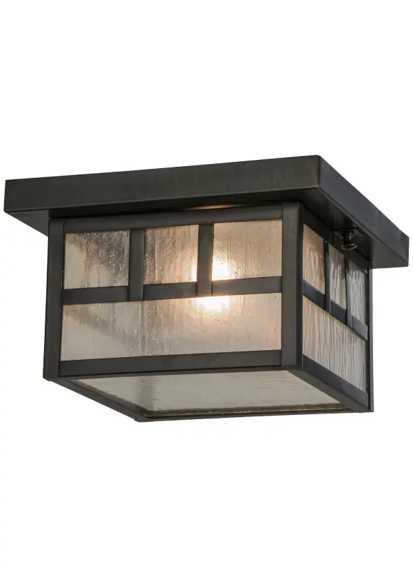 The Solid Brass flat roof and straight line design inspired by the Mission movement are depicted on this handsome American Craftsman Signature style which comes to light through Clear Seeded art glass.Hardware and frame featured in a Craftsman Brown finish.Designed for both indoor and outdoor applications.Handcrafted by Meyda artisans in the Yorkville, NY manufacturing facility at the foothills of the Adirondack Mountains. Custom colors, styles and sizes available.Energy efficient lamping options. Collection: Hyde Park Finish: Craftsman Brown Glass: Clear Seeded Glass Notes: Custom Crafted In Yorkville, New York Please Allow 30 Days Width: 14.00" Height: 6.00" Length: 10.00" Weight: 5.00 lb Number of Bulbs: 1 Maximum Wattage: 60.00 W Bulb Type: A19 Bulb Base: E26 Country of Origin: USA Safety Listing: Damp Safety Rating: Damp